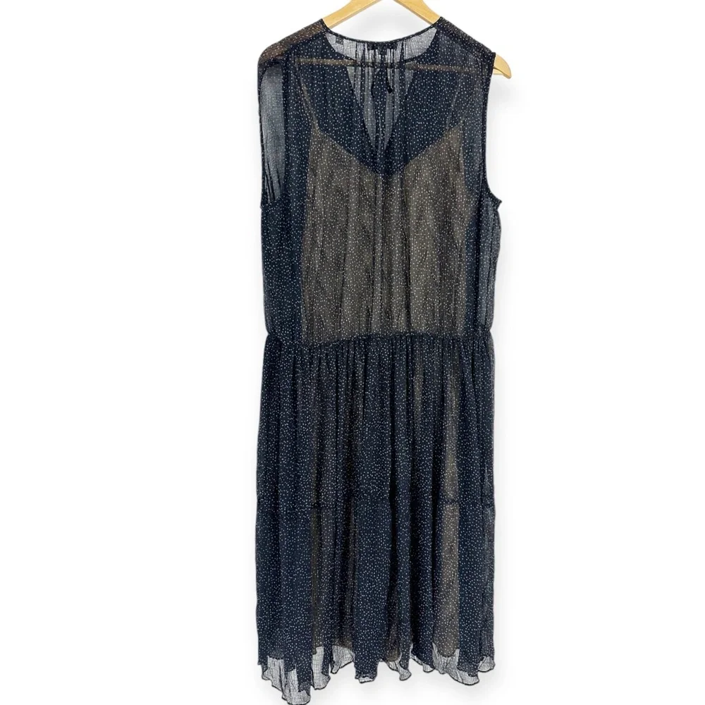 VINCE Starry Dot Dress NWT‎ size L Whimsigoth Sheer Tiered Mini Dress Fairy
